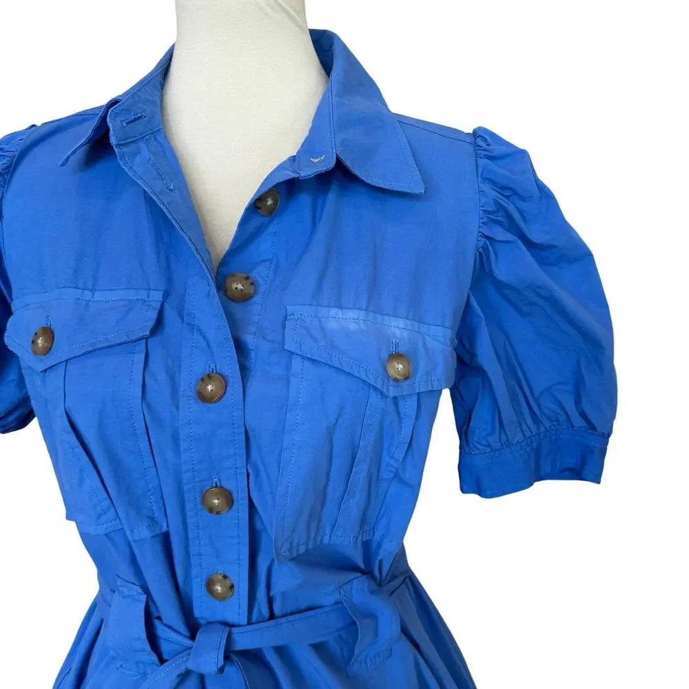 Derek Lam Blue White Ombre Midi Shirt Dress Size 18 Cotton Cottage Designer $460 - Picture 6 of 11